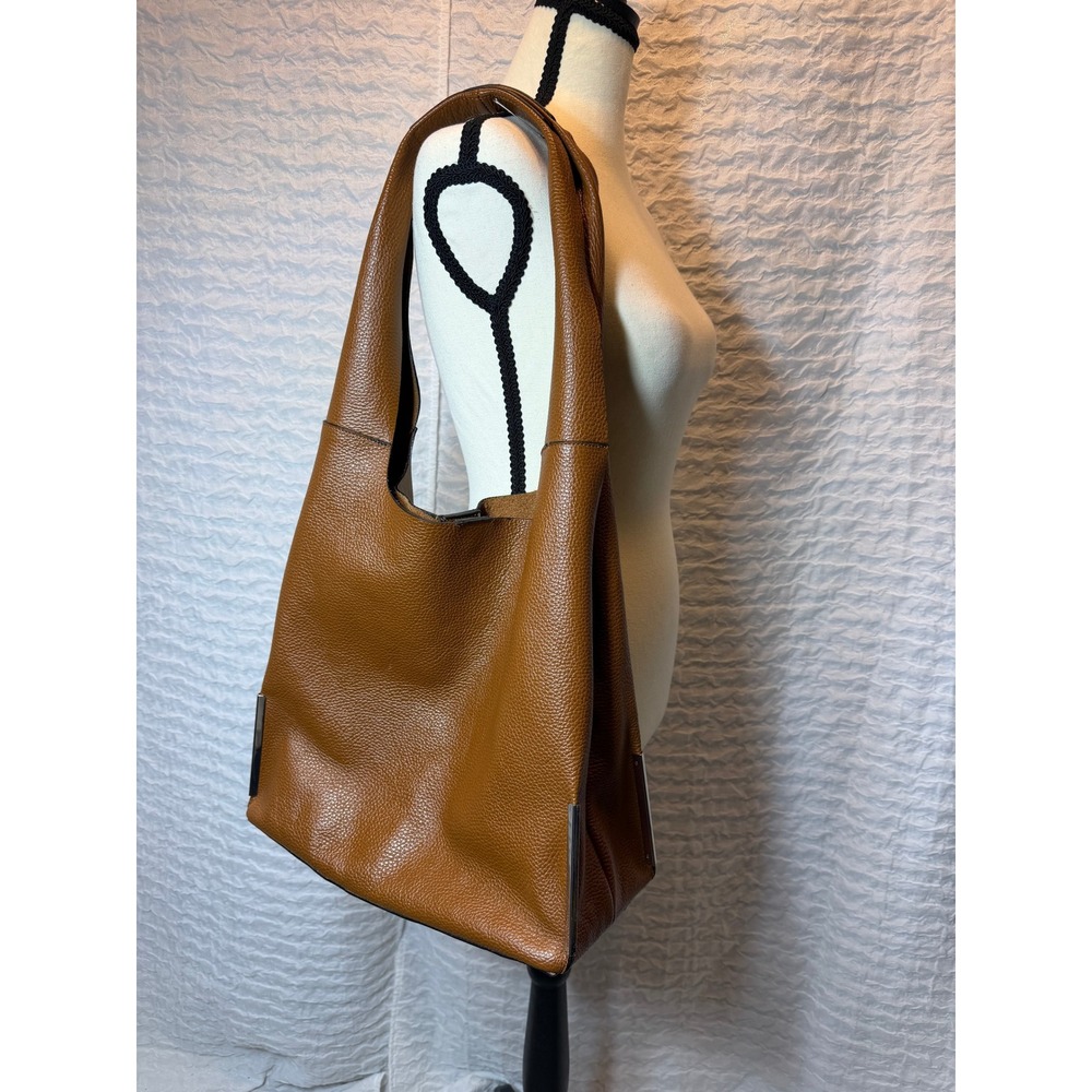 Zara Brown Pebbled Leather Hobo Bag Silver Hardware Slouchy Shoulder Tote